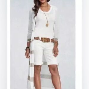 CAbi Womens Bon Voyage Riviera Duster Ivory Taupe Linen Blend Cardigan Size M